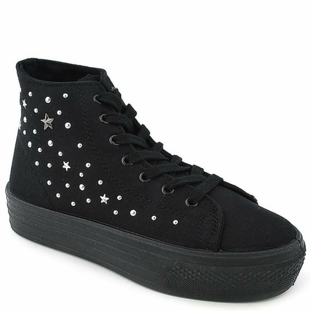 Studded Stars Platform Hi Top Canvas Sneakers